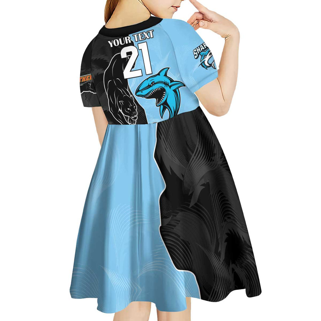 NRL Panthers-Shark Mascot Custom Kid Short Sleeve Dress Cracked Metal Style