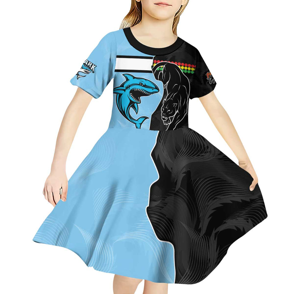 NRL Panthers-Shark Mascot Custom Kid Short Sleeve Dress Cracked Metal Style