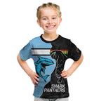 NRL Panthers-Shark Mascot Custom Kid T Shirt Cracked Metal Style