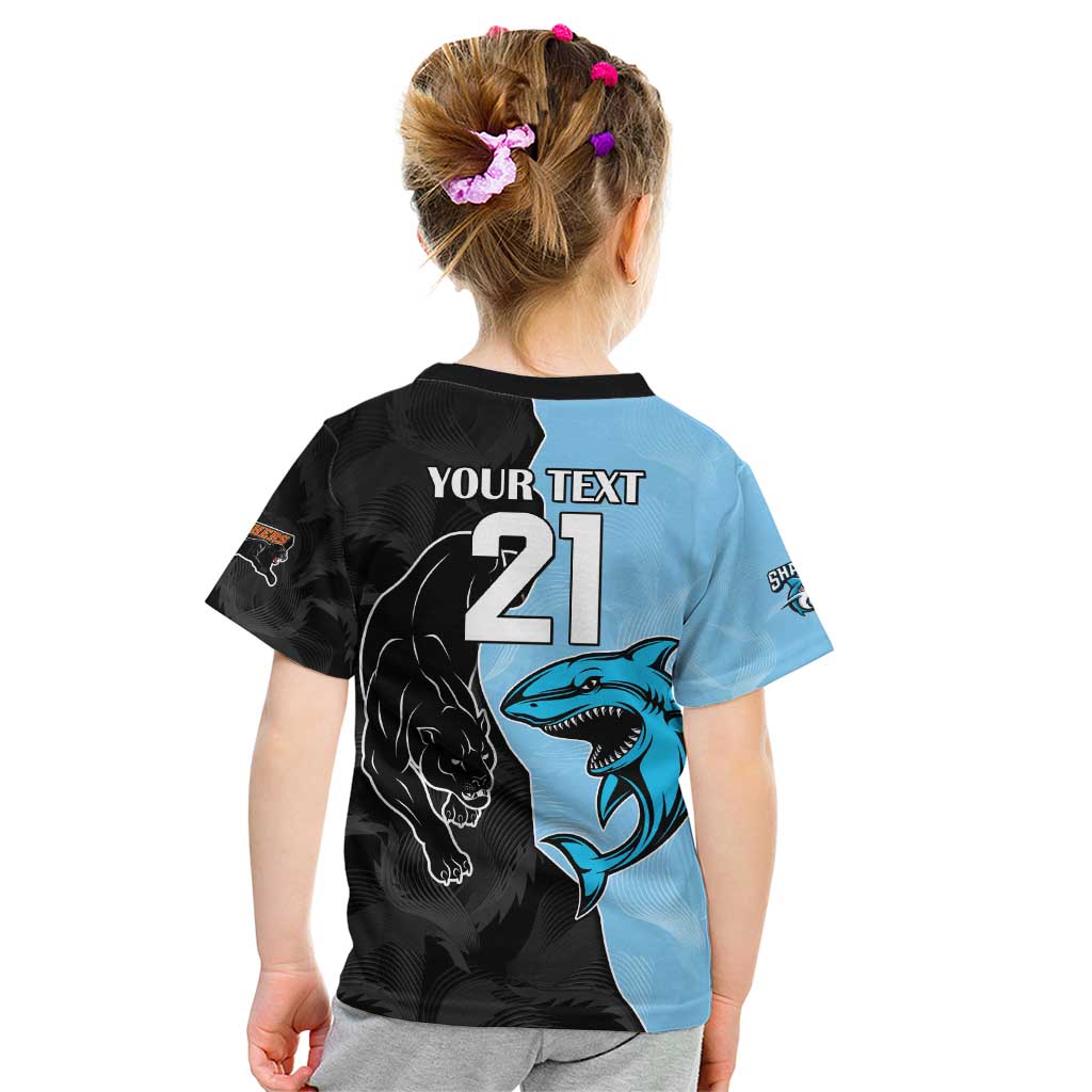 NRL Panthers-Shark Mascot Custom Kid T Shirt Cracked Metal Style