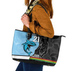 NRL Panthers-Shark Mascot Custom Leather Tote Bag Cracked Metal Style
