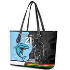 NRL Panthers-Shark Mascot Custom Leather Tote Bag Cracked Metal Style