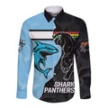 NRL Panthers-Shark Mascot Custom Long Sleeve Button Shirt Cracked Metal Style