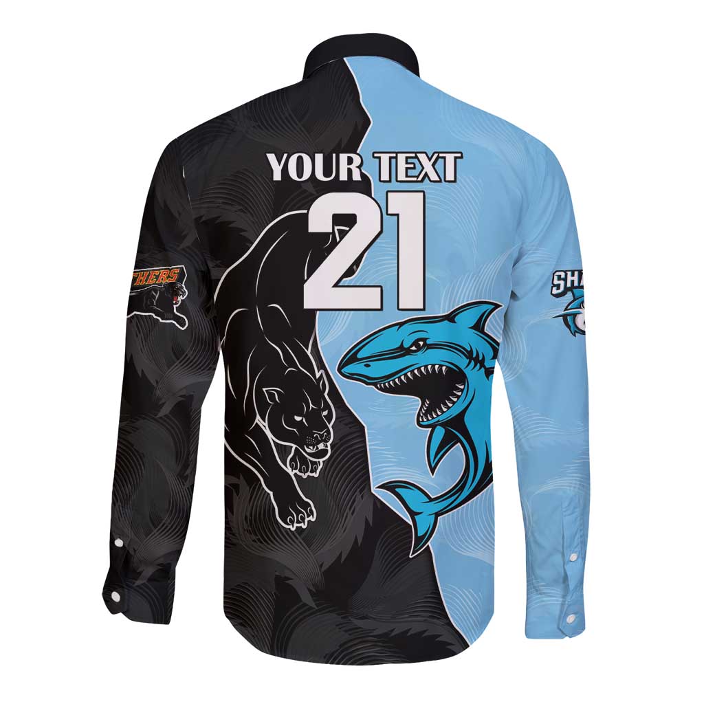 NRL Panthers-Shark Mascot Custom Long Sleeve Button Shirt Cracked Metal Style