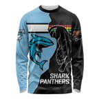 NRL Panthers-Shark Mascot Custom Long Sleeve Shirt Cracked Metal Style