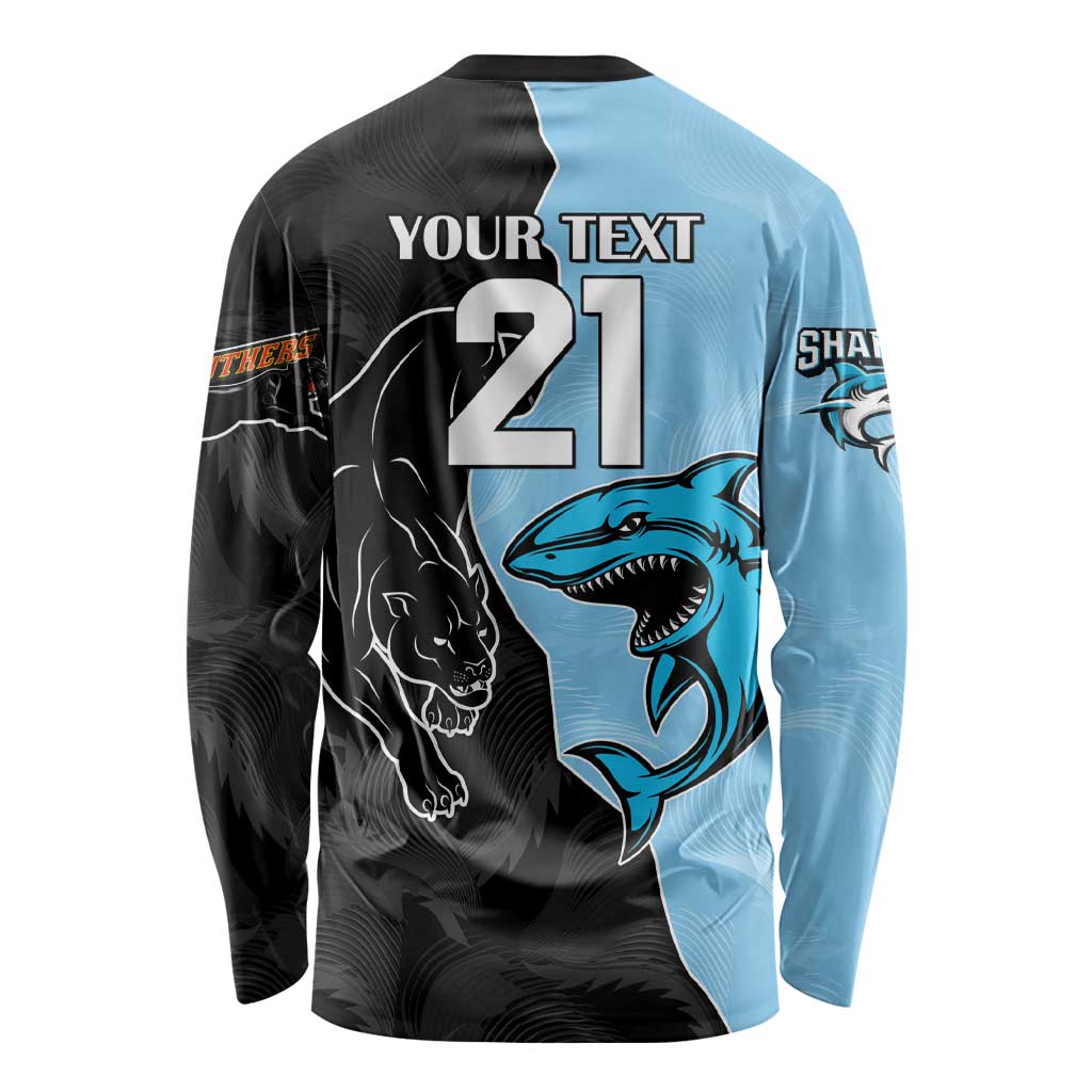 NRL Panthers-Shark Mascot Custom Long Sleeve Shirt Cracked Metal Style