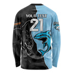 NRL Panthers-Shark Mascot Custom Long Sleeve Shirt Cracked Metal Style