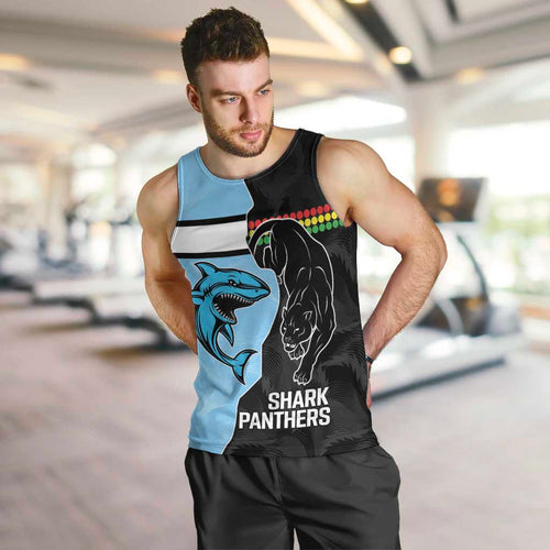 NRL Panthers-Shark Mascot Custom Men Tank Top Cracked Metal Style