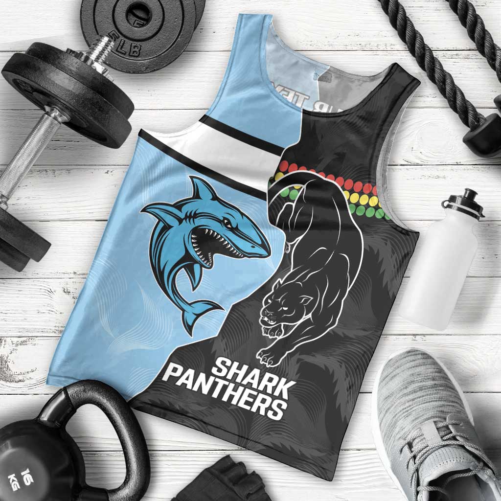 NRL Panthers-Shark Mascot Custom Men Tank Top Cracked Metal Style