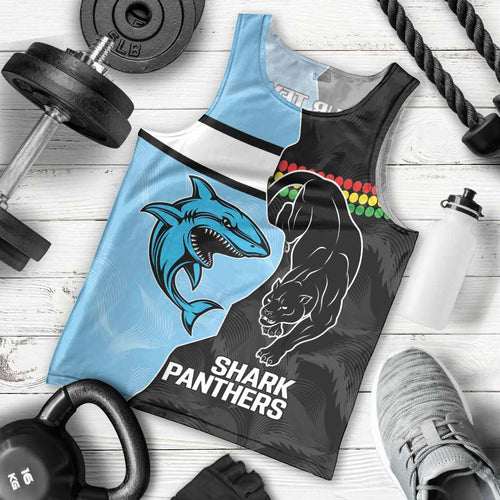 NRL Panthers-Shark Mascot Custom Men Tank Top Cracked Metal Style