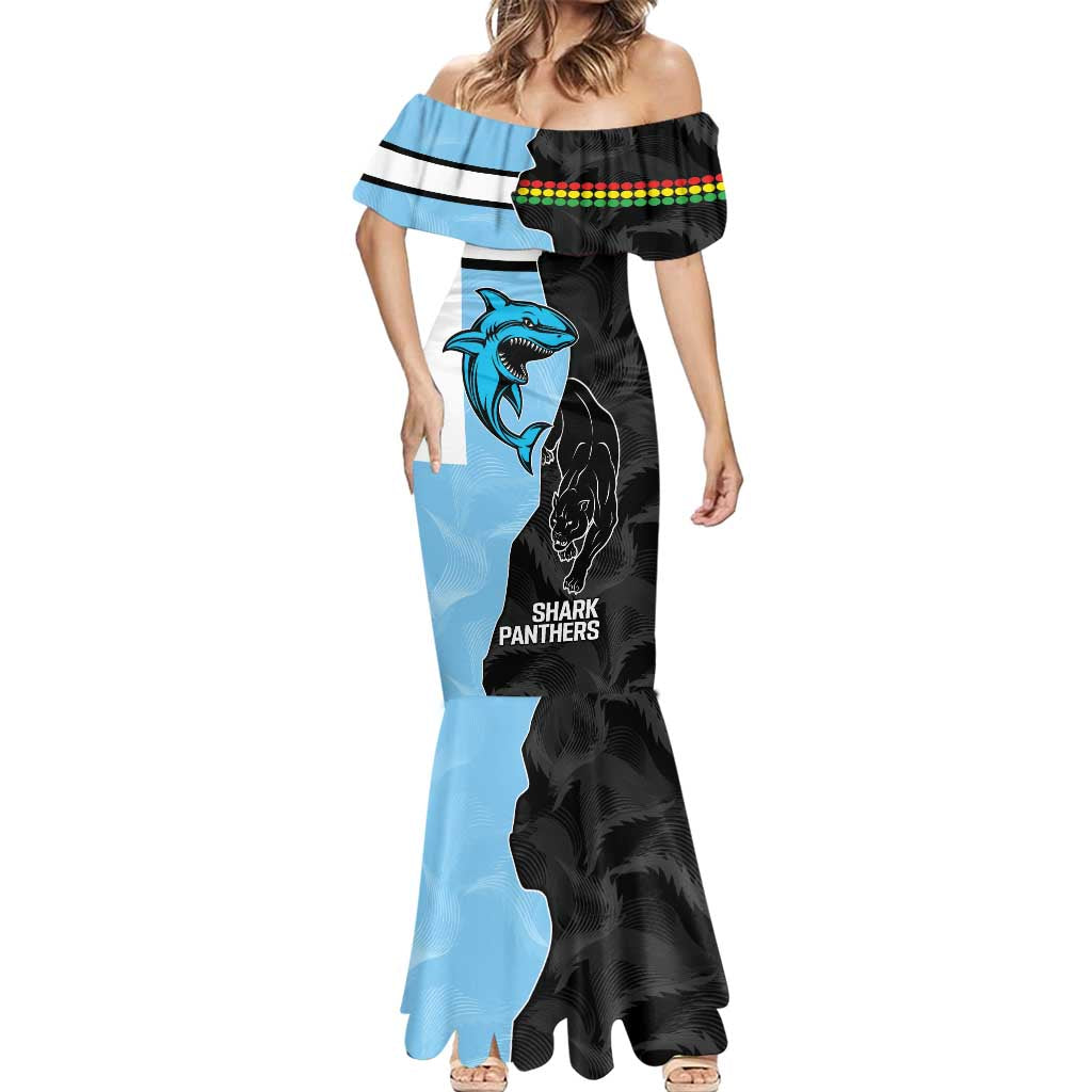 NRL Panthers-Shark Mascot Custom Mermaid Dress Cracked Metal Style