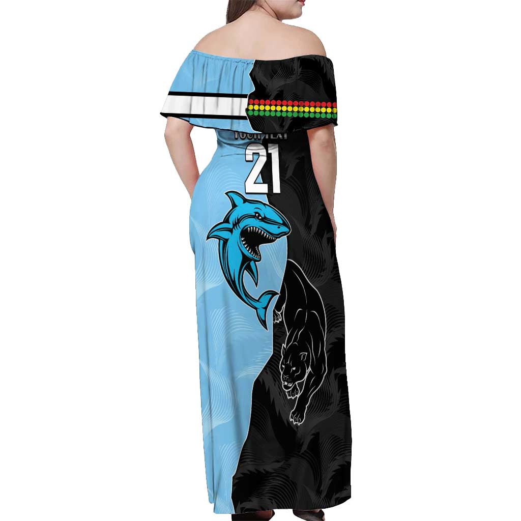 NRL Panthers-Shark Mascot Custom Off Shoulder Maxi Dress Cracked Metal Style