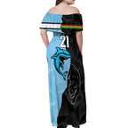 NRL Panthers-Shark Mascot Custom Off Shoulder Maxi Dress Cracked Metal Style