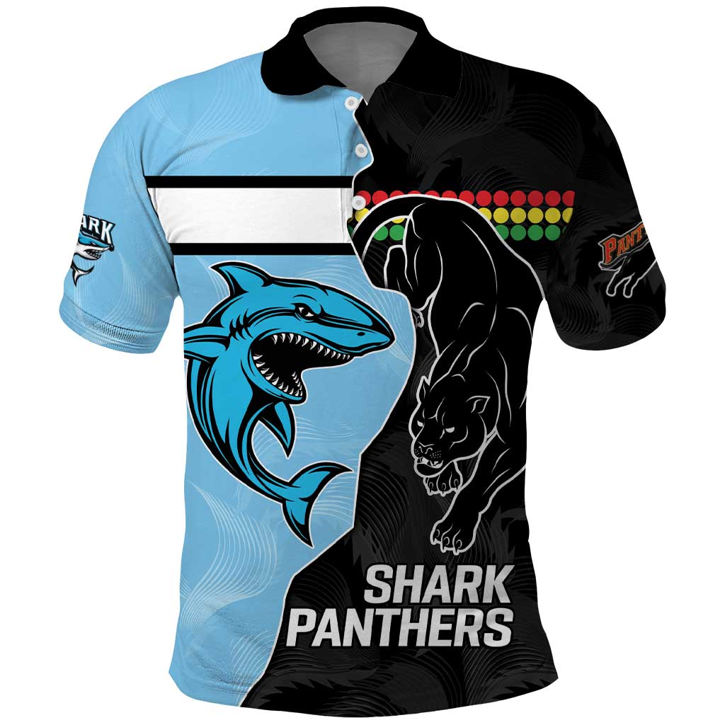 NRL Panthers-Shark Mascot Custom Polo Shirt Cracked Metal Style