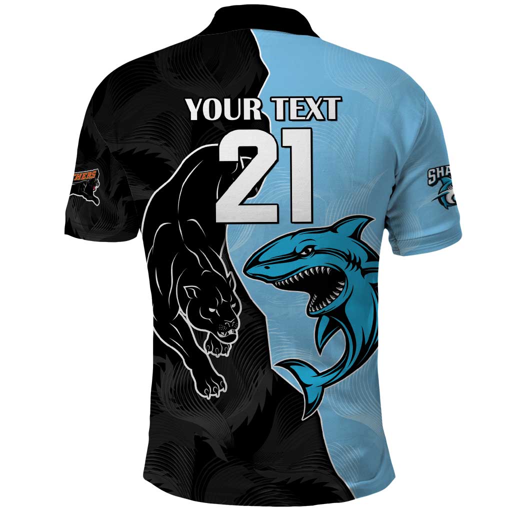 NRL Panthers-Shark Mascot Custom Polo Shirt Cracked Metal Style
