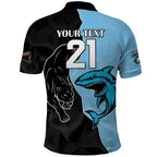 NRL Panthers-Shark Mascot Custom Polo Shirt Cracked Metal Style