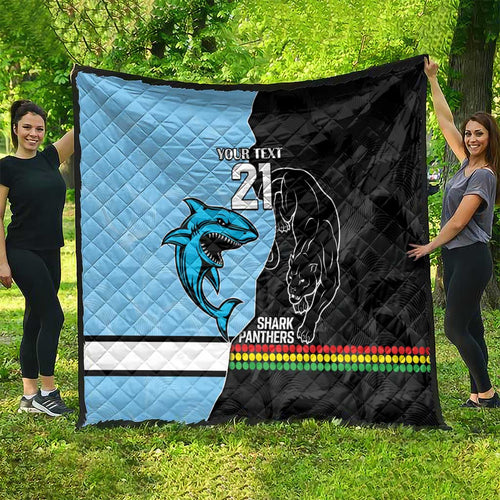 NRL Panthers-Shark Mascot Custom Quilt Cracked Metal Style