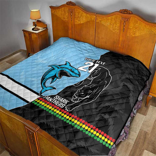 NRL Panthers-Shark Mascot Custom Quilt Cracked Metal Style