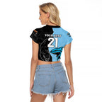 NRL Panthers-Shark Mascot Custom Raglan Cropped T Shirt Cracked Metal Style