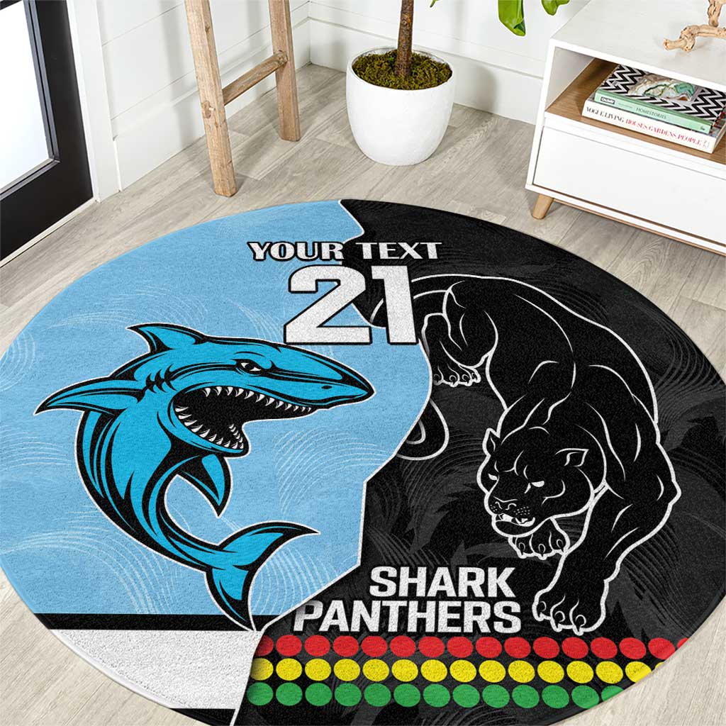 NRL Panthers-Shark Mascot Custom Round Carpet Cracked Metal Style