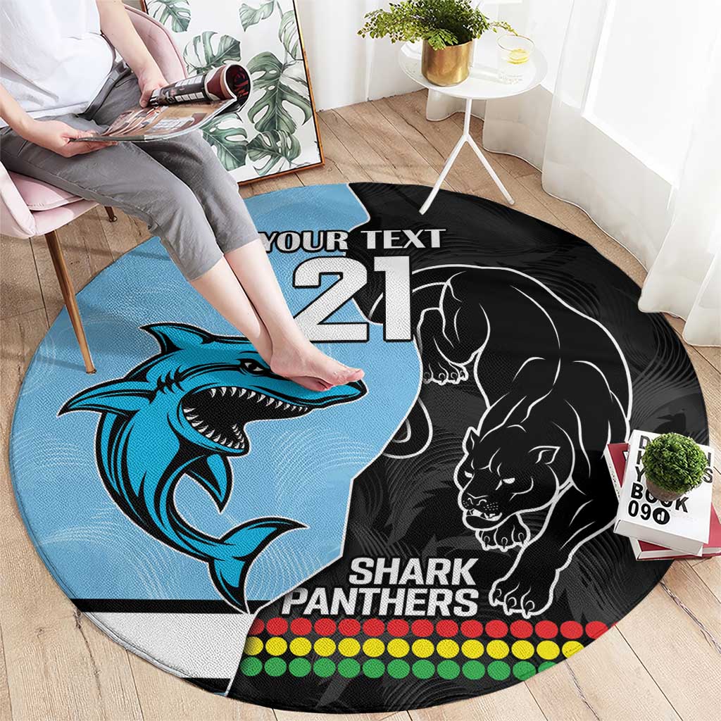 NRL Panthers-Shark Mascot Custom Round Carpet Cracked Metal Style