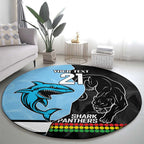 NRL Panthers-Shark Mascot Custom Round Carpet Cracked Metal Style