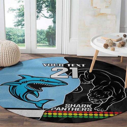 NRL Panthers-Shark Mascot Custom Round Carpet Cracked Metal Style