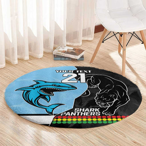 NRL Panthers-Shark Mascot Custom Round Carpet Cracked Metal Style