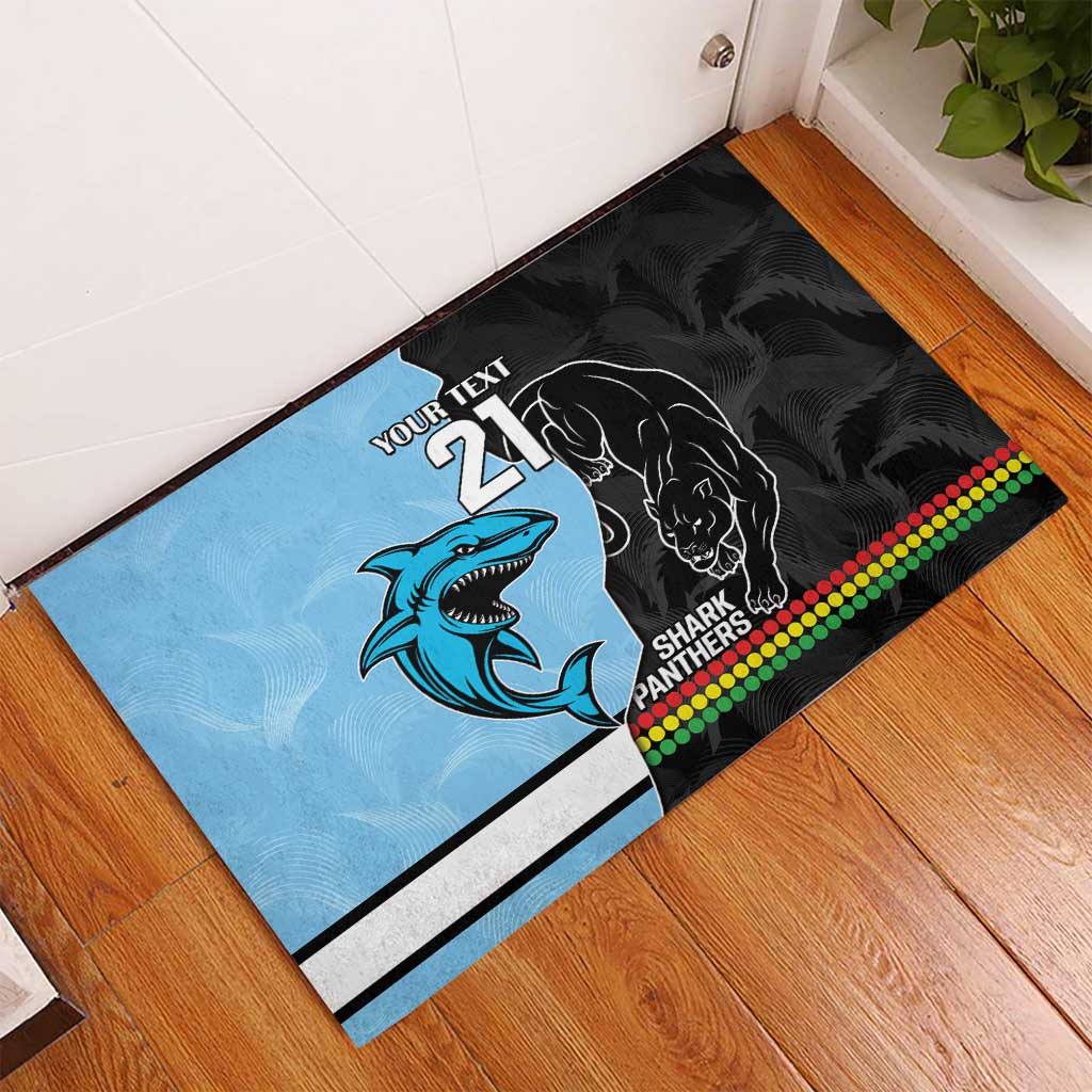 NRL Panthers-Shark Mascot Custom Rubber Doormat Cracked Metal Style