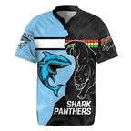 NRL Panthers-Shark Mascot Custom Rugby Jersey Cracked Metal Style