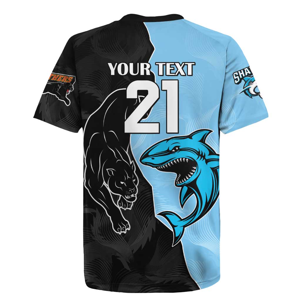 NRL Panthers-Shark Mascot Custom Rugby Jersey Cracked Metal Style
