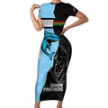 NRL Panthers-Shark Mascot Custom Short Sleeve Bodycon Dress Cracked Metal Style