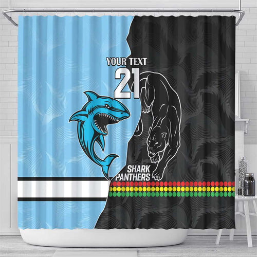 NRL Panthers-Shark Mascot Custom Shower Curtain Cracked Metal Style