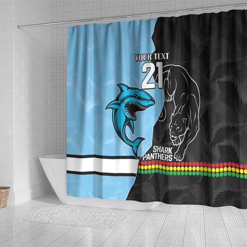 NRL Panthers-Shark Mascot Custom Shower Curtain Cracked Metal Style