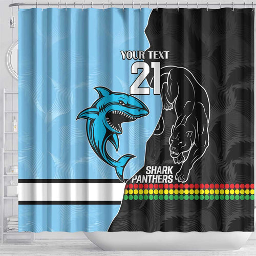 NRL Panthers-Shark Mascot Custom Shower Curtain Cracked Metal Style