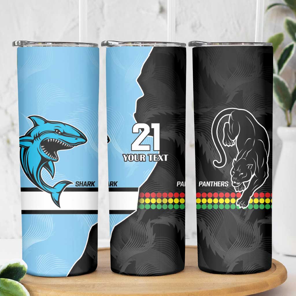 NRL Panthers-Shark Mascot Custom Skinny Tumbler Cracked Metal Style