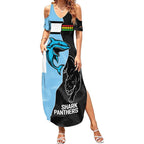 NRL Panthers-Shark Mascot Custom Summer Maxi Dress Cracked Metal Style