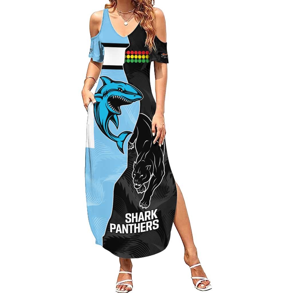 NRL Panthers-Shark Mascot Custom Summer Maxi Dress Cracked Metal Style