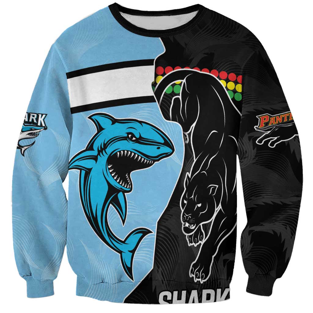 NRL Panthers-Shark Mascot Custom Sweatshirt Cracked Metal Style