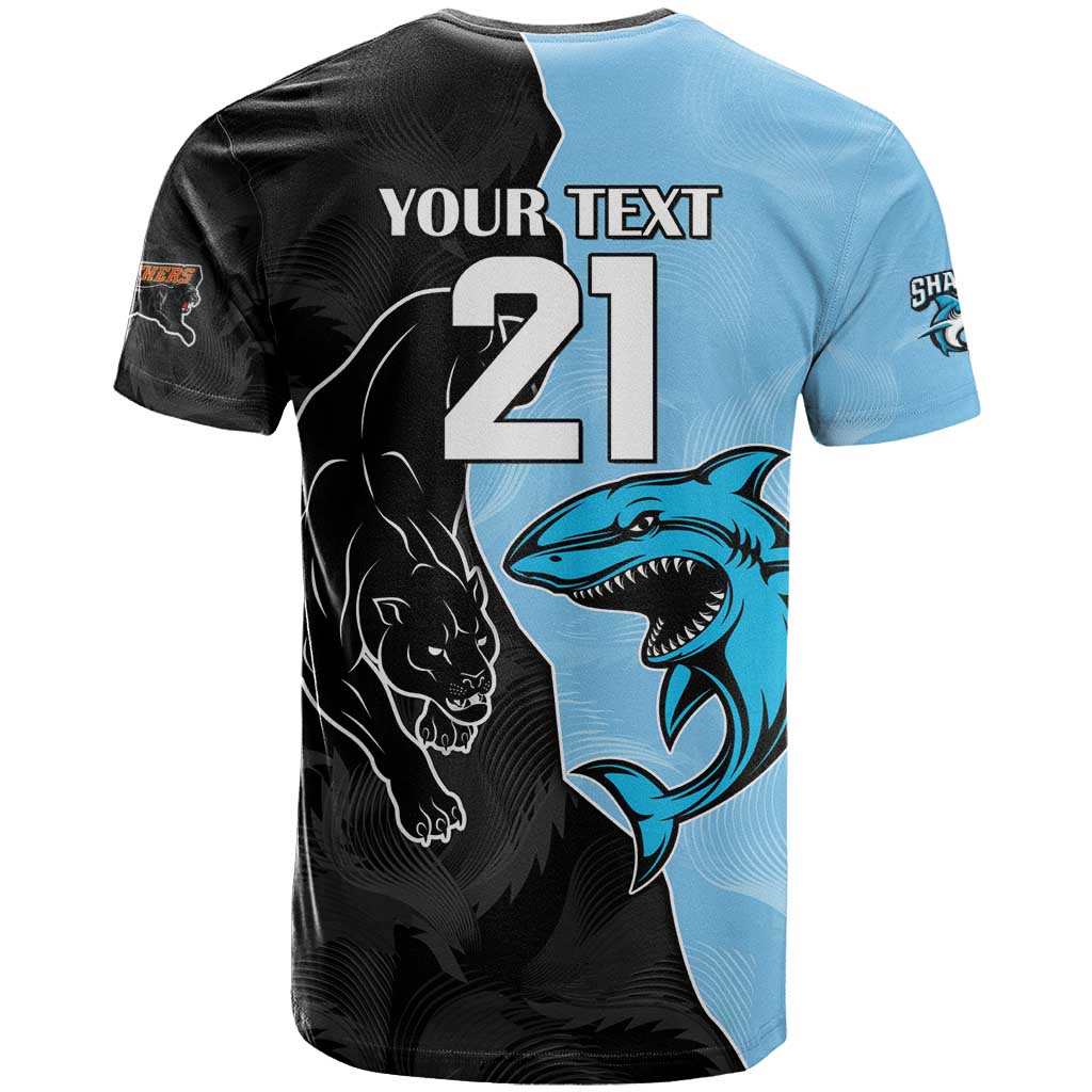 NRL Panthers-Shark Mascot Custom T Shirt Cracked Metal Style