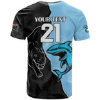 NRL Panthers-Shark Mascot Custom T Shirt Cracked Metal Style