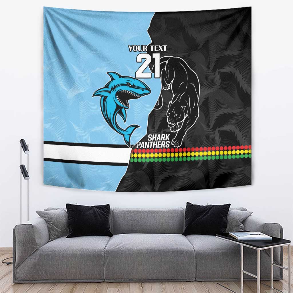 NRL Panthers-Shark Mascot Custom Tapestry Cracked Metal Style