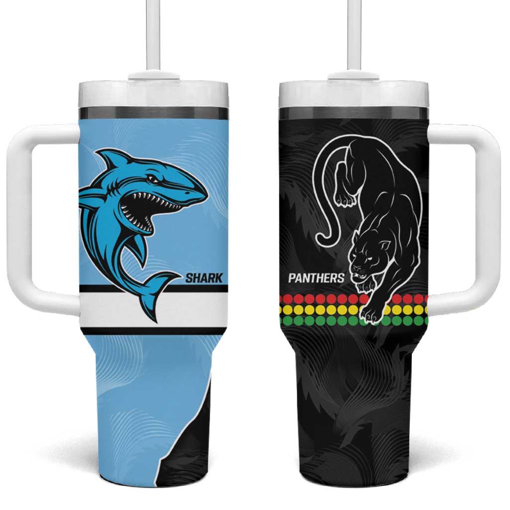 NRL Panthers-Shark Mascot Custom Tumbler With Handle Cracked Metal Style