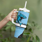 NRL Panthers-Shark Mascot Custom Tumbler With Handle Cracked Metal Style