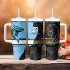 NRL Panthers-Shark Mascot Custom Tumbler With Handle Cracked Metal Style