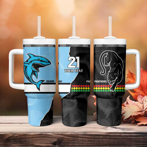NRL Panthers-Shark Mascot Custom Tumbler With Handle Cracked Metal Style