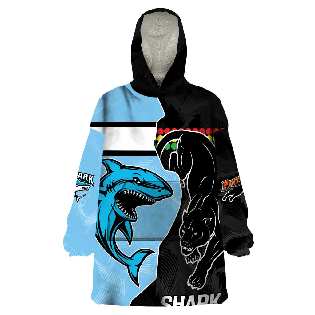 NRL Panthers-Shark Mascot Custom Wearable Blanket Hoodie Cracked Metal Style