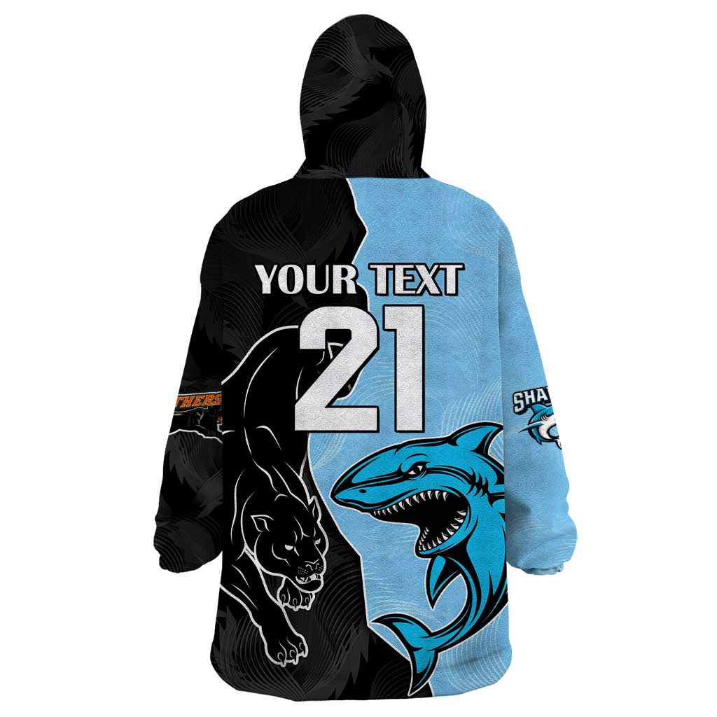 NRL Panthers-Shark Mascot Custom Wearable Blanket Hoodie Cracked Metal Style