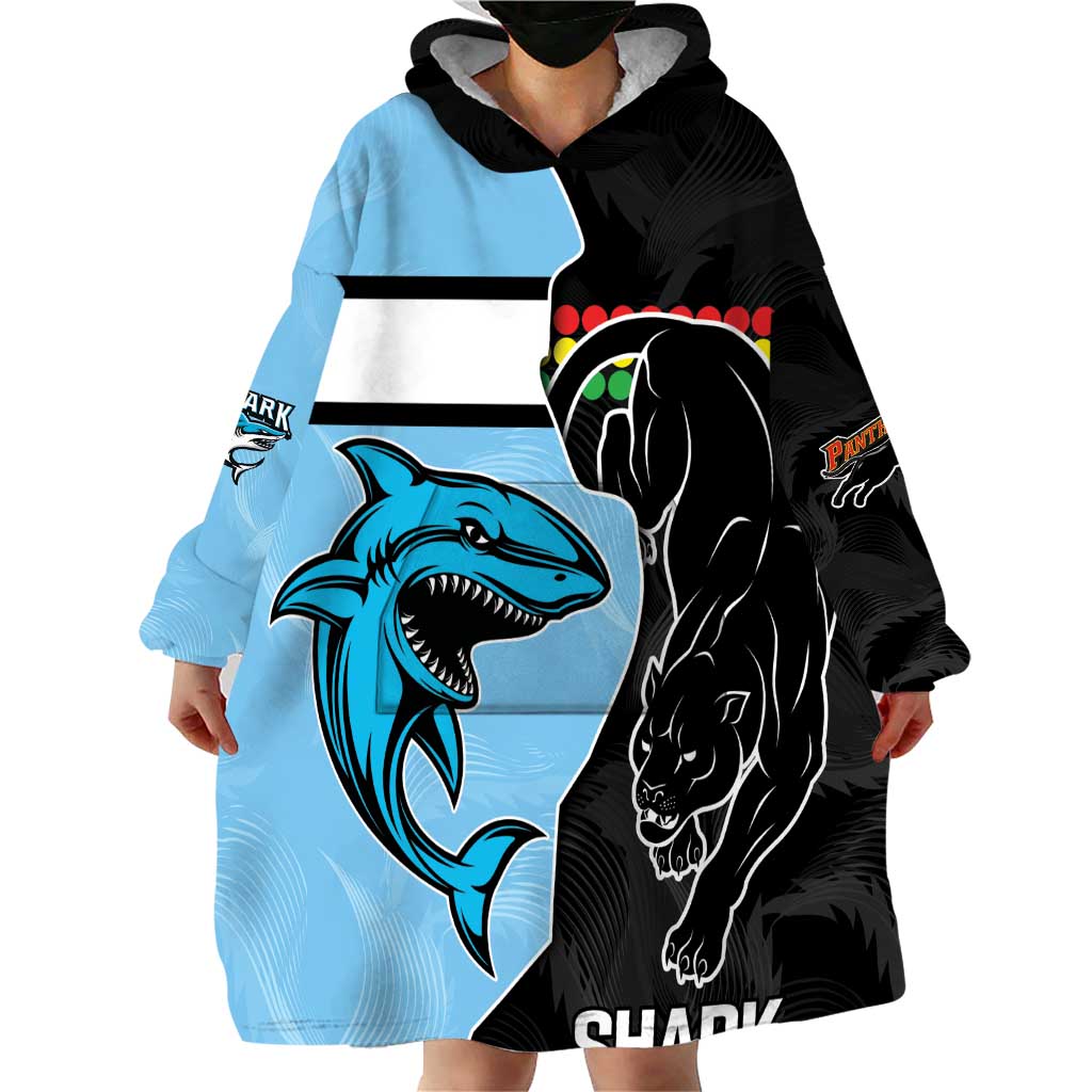 NRL Panthers-Shark Mascot Custom Wearable Blanket Hoodie Cracked Metal Style