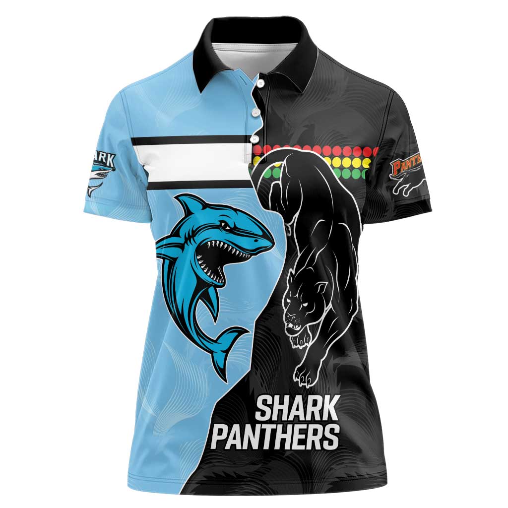 NRL Panthers-Shark Mascot Custom Women Polo Shirt Cracked Metal Style